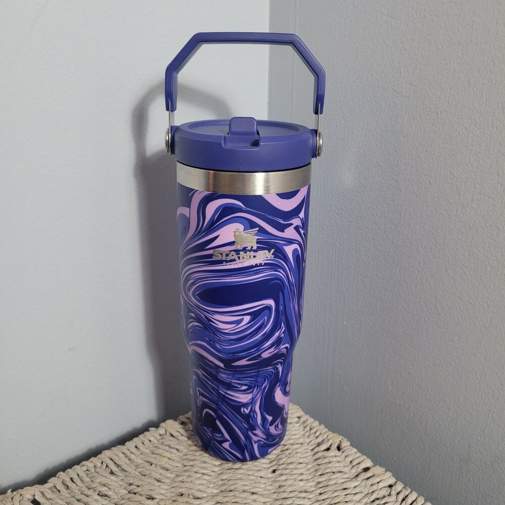 Stanley the IceFlow Flip Straw Tumbler Purple Swirl Thermos w/ handle 30 oz